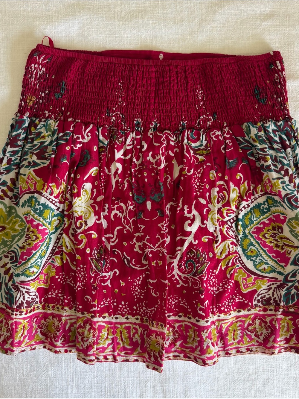 Lucky Brand 100% Cotton Red Smocked Waist Floral Mini Skirt - Picture 5 of 10
